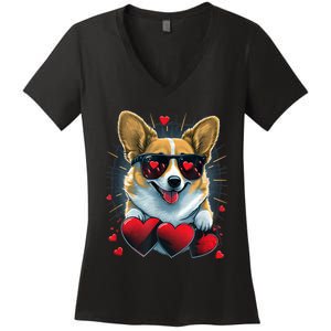 Valentines Day Corgi Heart Couples Love Corgi Dog Lovers Women's V-Neck T-Shirt