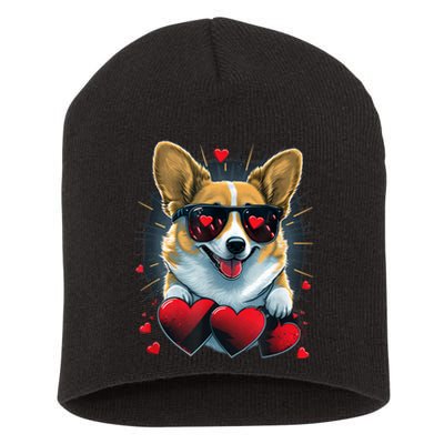 Valentines Day Corgi Heart Couples Love Corgi Dog Lovers Short Acrylic Beanie