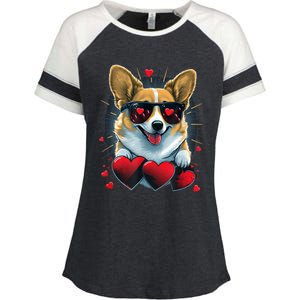 Valentines Day Corgi Heart Couples Love Corgi Dog Lovers Enza Ladies Jersey Colorblock Tee