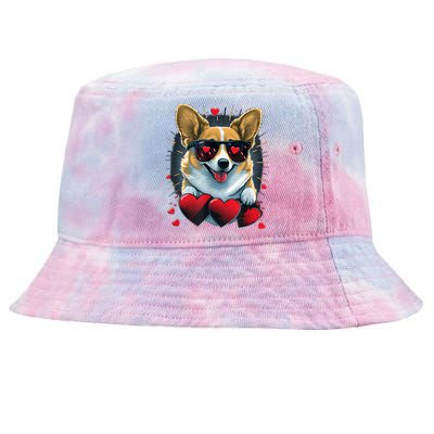 Valentines Day Corgi Heart Couples Love Corgi Dog Lovers Tie-Dyed Bucket Hat