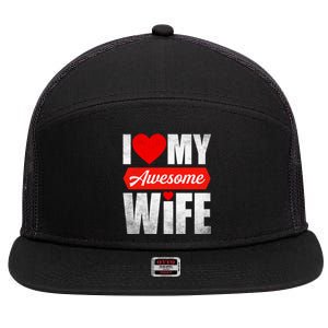 Valentines Day Couple I Love My Awesome Funny Wife Gift 7 Panel Mesh Trucker Snapback Hat