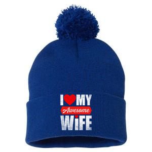 Valentines Day Couple I Love My Awesome Funny Wife Gift Pom Pom 12in Knit Beanie