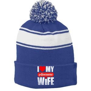 Valentines Day Couple I Love My Awesome Funny Wife Gift Stripe Pom Pom Beanie