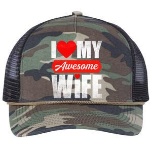 Valentines Day Couple I Love My Awesome Funny Wife Gift Retro Rope Trucker Hat Cap