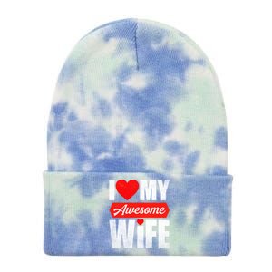 Valentines Day Couple I Love My Awesome Funny Wife Gift Tie Dye 12in Knit Beanie