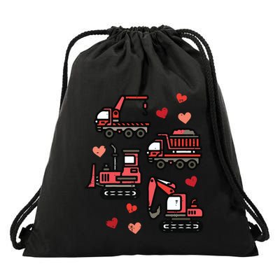 Valentines Day Construction Trucks Funny Drawstring Bag