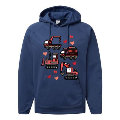 Valentines Day Construction Trucks Funny Performance Fleece Hoodie