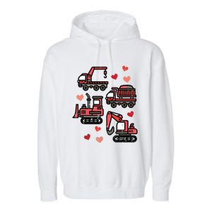 Valentines Day Construction Trucks Funny Garment-Dyed Fleece Hoodie