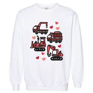 Valentines Day Construction Trucks Funny Garment-Dyed Sweatshirt