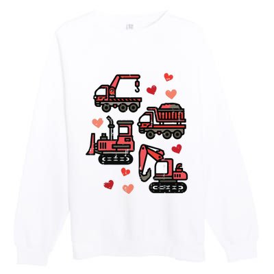 Valentines Day Construction Trucks Funny Premium Crewneck Sweatshirt