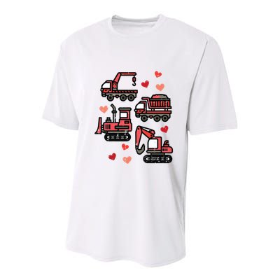 Valentines Day Construction Trucks Funny Youth Performance Sprint T-Shirt