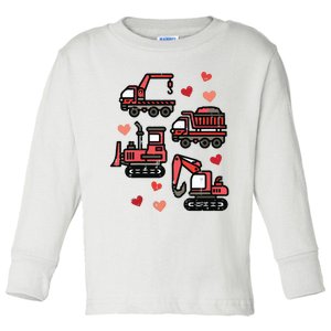 Valentines Day Construction Trucks Funny Toddler Long Sleeve Shirt