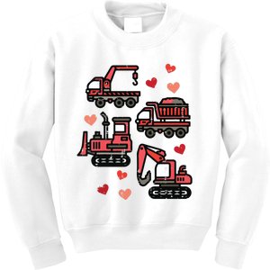 Valentines Day Construction Trucks Funny Kids Sweatshirt