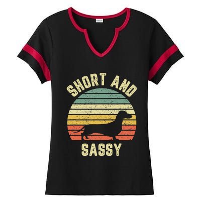 Vintage Dachshund Cute Funny Weiner Dog Short Sassy Ladies Halftime Notch Neck Tee