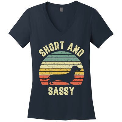 Vintage Dachshund Cute Funny Weiner Dog Short Sassy Women's V-Neck T-Shirt