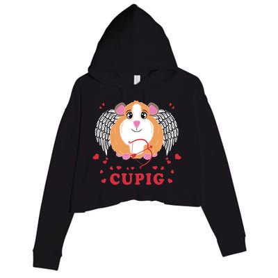 Valentine's Day Cupig Gift Cute Guinea Pig Lover Cupid Pun Gift Crop Fleece Hoodie