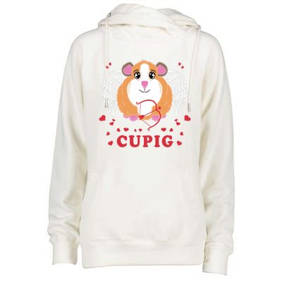 Valentine's Day Cupig Gift Cute Guinea Pig Lover Cupid Pun Gift Womens Funnel Neck Pullover Hood