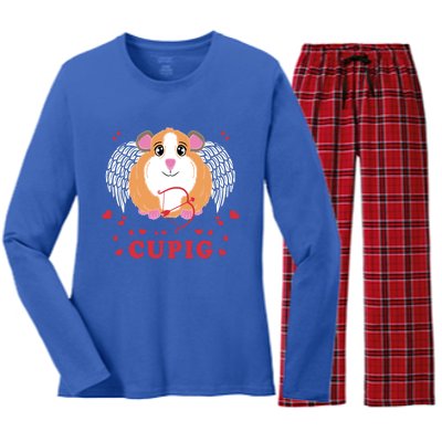 Valentine's Day Cupig Gift Cute Guinea Pig Lover Cupid Pun Gift Women's Long Sleeve Flannel Pajama Set 