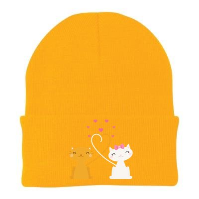 Valentine's Day Cat Kitten Couple Heart Tail Kitty In Love Gift Knit Cap Winter Beanie