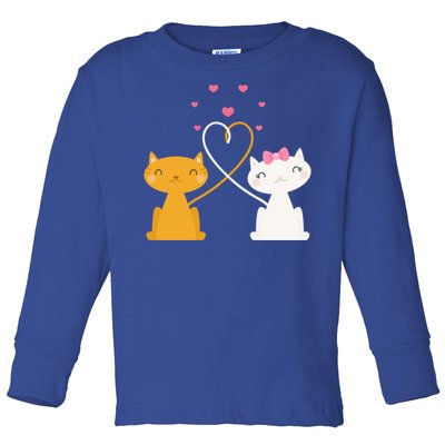 Valentine's Day Cat Kitten Couple Heart Tail Kitty In Love Gift Toddler Long Sleeve Shirt