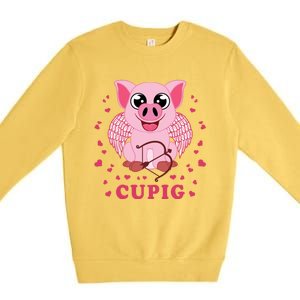 Valentine's Day Cupig Funny Gift Cute Pig Lover Cupid Pun Great Gift Premium Crewneck Sweatshirt