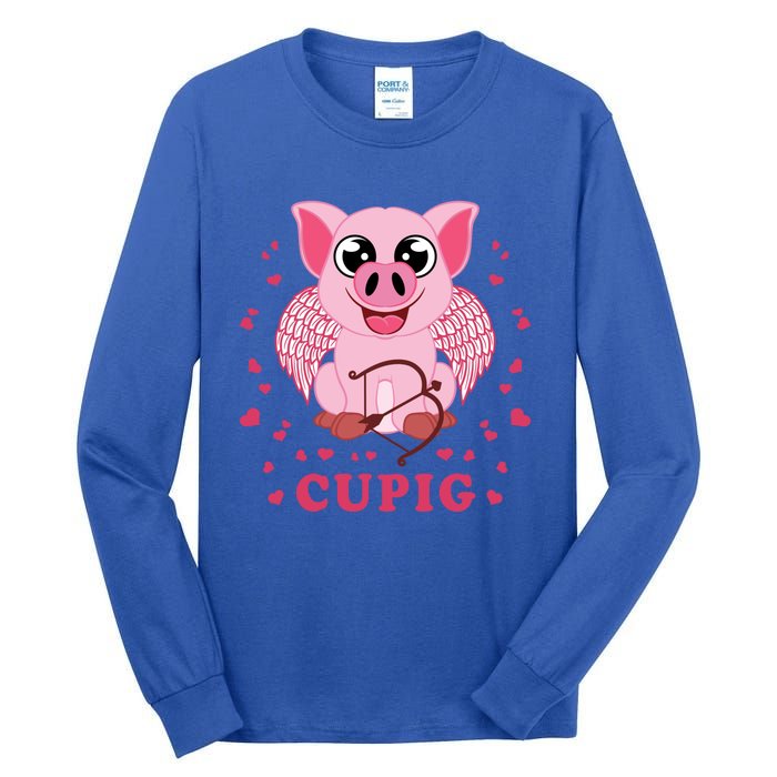 Valentine's Day Cupig Funny Gift Cute Pig Lover Cupid Pun Great Gift Tall Long Sleeve T-Shirt