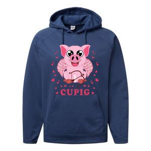 Valentine's Day Cupig Funny Gift Cute Pig Lover Cupid Pun Great Gift Performance Fleece Hoodie