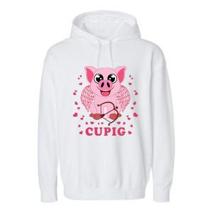 Valentine's Day Cupig Funny Gift Cute Pig Lover Cupid Pun Great Gift Garment-Dyed Fleece Hoodie