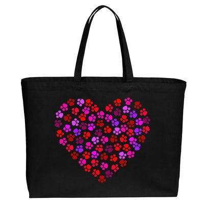 Valentines Day Cat & Dog Paws Cotton Canvas Jumbo Tote