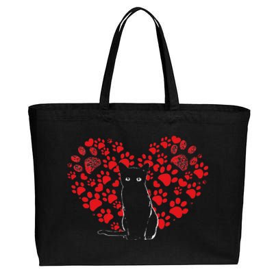 Valentines Day Cat Lover Heart Paw Gift Cat Dad Mom Cotton Canvas Jumbo Tote