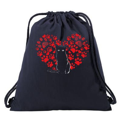 Valentines Day Cat Lover Heart Paw Gift Cat Dad Mom Drawstring Bag