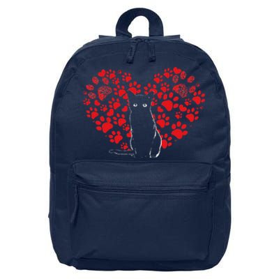 Valentines Day Cat Lover Heart Paw Gift Cat Dad Mom 16 in Basic Backpack