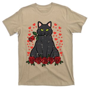 Valentines Day Cat Red Roses Cute Valentine Pet Funny T-Shirt