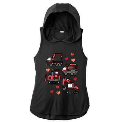 Valentines Day Construction Trucks Funny Ladies PosiCharge Tri-Blend Wicking Draft Hoodie Tank