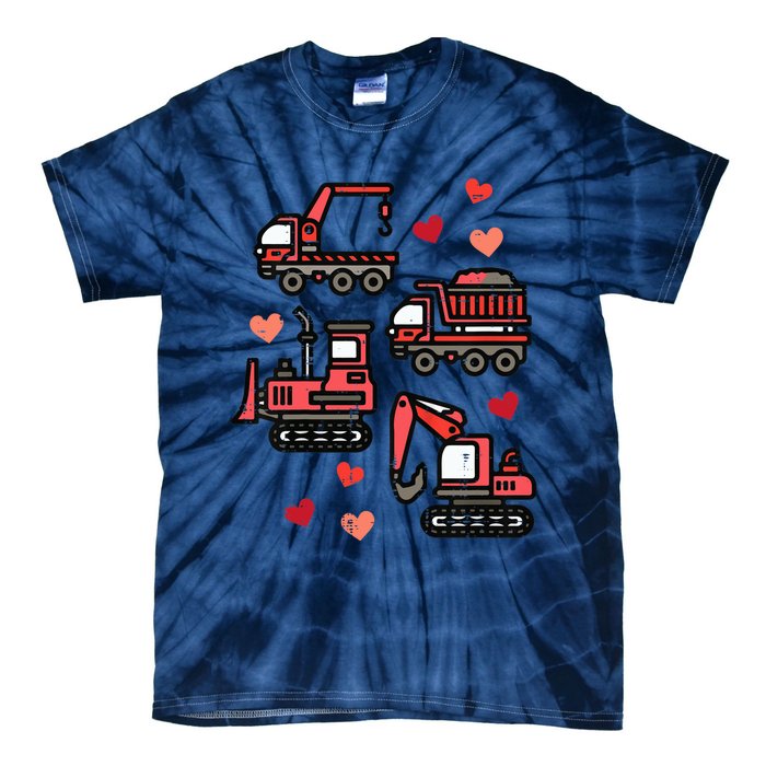 Valentines Day Construction Trucks Funny Tie-Dye T-Shirt