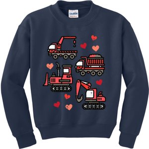 Valentines Day Construction Trucks Funny Kids Sweatshirt