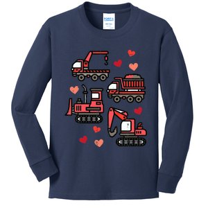 Valentines Day Construction Trucks Funny Kids Long Sleeve Shirt