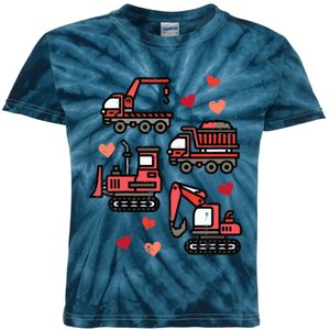 Valentines Day Construction Trucks Funny Kids Tie-Dye T-Shirt