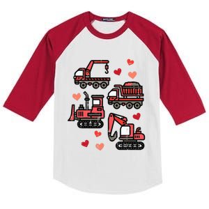 Valentines Day Construction Trucks Funny Kids Colorblock Raglan Jersey