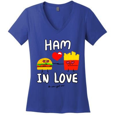 Valentine's Day Cute Rotic Hamburger Love Fries Couple Gift Women's V-Neck T-Shirt