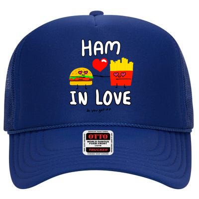 Valentine's Day Cute Rotic Hamburger Love Fries Couple Gift High Crown Mesh Back Trucker Hat