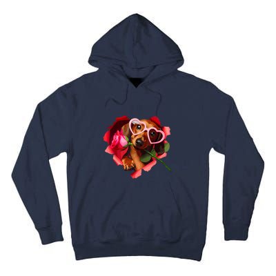 Valentines Day Cute Dachshund Dog Heart Glasses Lover Rose Gift Tall Hoodie