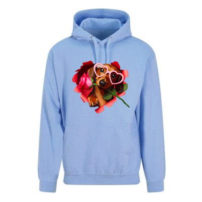 Valentines Day Cute Dachshund Dog Heart Glasses Lover Rose Gift Unisex Surf Hoodie