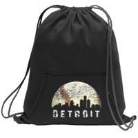 Vintage Detroit Cityscape Baseball Lover Women Sweatshirt Cinch Pack Bag