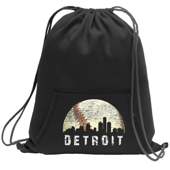 Vintage Detroit Cityscape Baseball Lover Women Sweatshirt Cinch Pack Bag