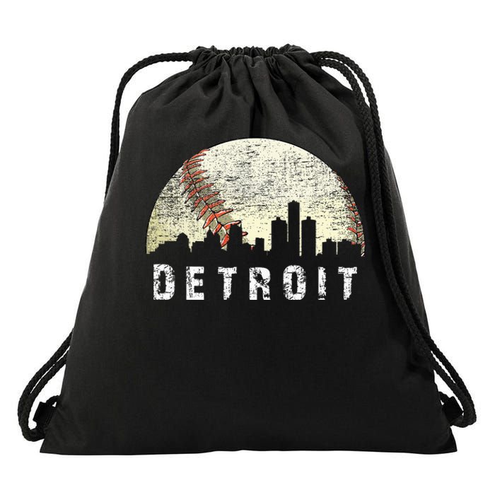 Vintage Detroit Cityscape Baseball Lover Women Drawstring Bag