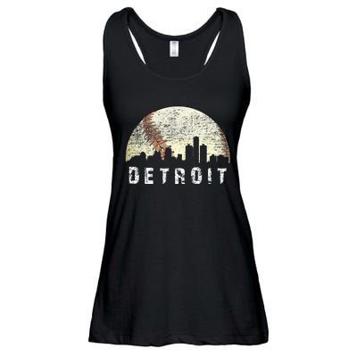 Vintage Detroit Cityscape Baseball Lover Women Ladies Essential Flowy Tank