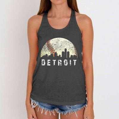 Vintage Detroit Cityscape Baseball Lover Women Women's Knotted Racerback Tank