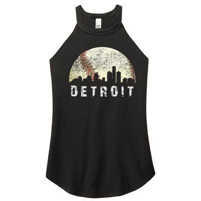 Vintage Detroit Cityscape Baseball Lover Women Women’s Perfect Tri Rocker Tank