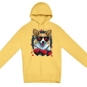 Valentines Day Corgi Heart Couples Love Corgi Dog Lovers Premium Pullover Hoodie